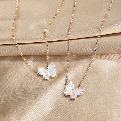 Fashion Simple Style Butterfly Titanium Steel Metal Shell Necklace