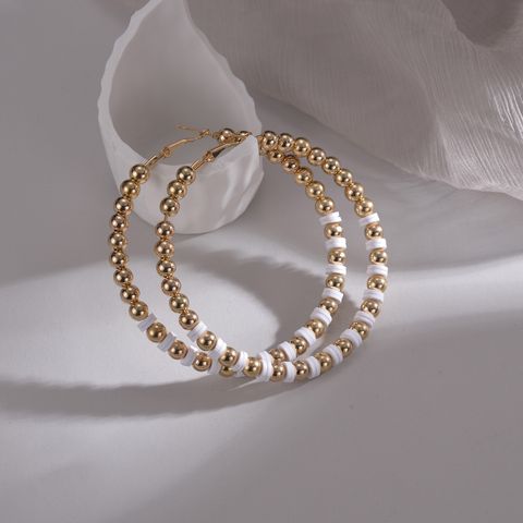 1 Pair Fashion Circle Plating Imitation Pearl Metal Hoop Earrings