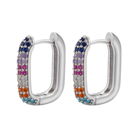 1 Pair Fashion Rectangle Plating Inlay Copper Zircon Hoop Earrings