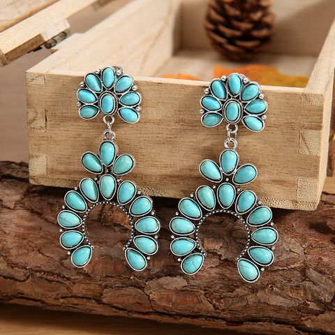 1 Pair Fashion Water Droplets Alloy Plating Inlay Turquoise Women's Drop Earrings