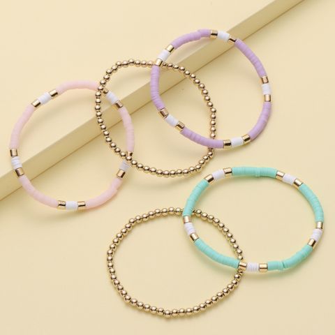5 Piece Set Fashion Solid Color Ccb Soft Clay Handmade Gold Plated Women's Bracelets