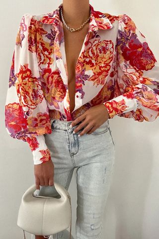 Women's Blouse Long Sleeve Blouses Printing Fashion Printing Flower