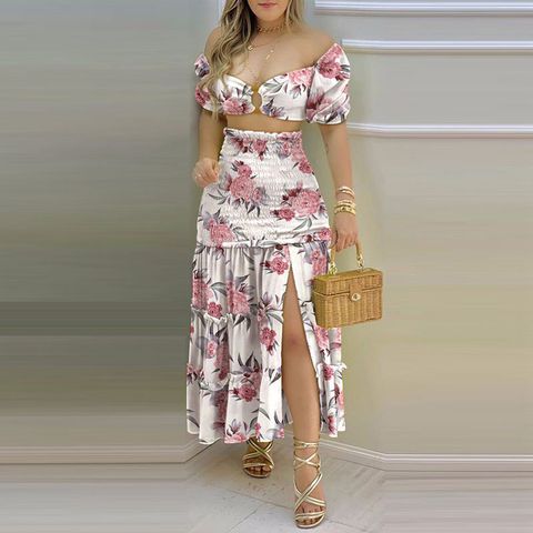Women's Fashion Solid Color Polyester Printing Skirt Sets