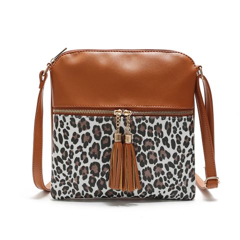 Women's Medium Pu Leather Leopard Fashion Square Zipper Crossbody Bag