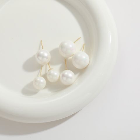 1 Pair Fashion Classic Style Commute Pearl Sterling Silver Shell Asymmetrical Ear Studs