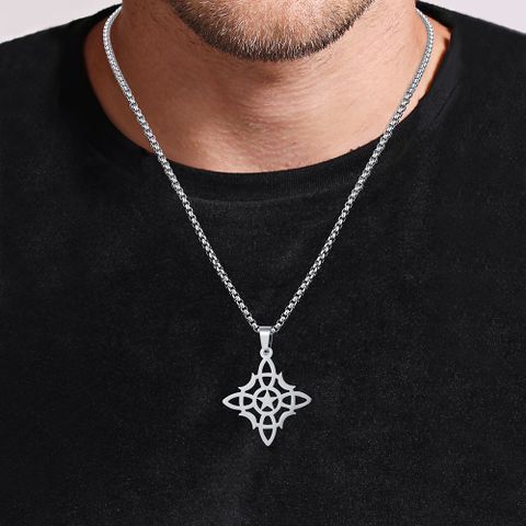 Fashion French Style Modern Style Star Moon Irish Knot Stainless Steel Hollow Out Unisex Pendant Necklace