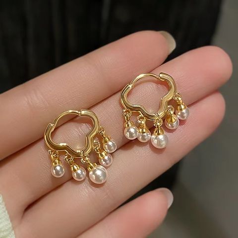 1 Pair Simple Style Geometric Alloy Inlay Artificial Pearls Women's Dangling Earrings