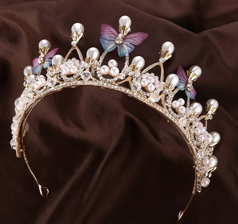 Fashion Crown Butterfly Metal Inlay Artificial Pearls Rhinestones Crown