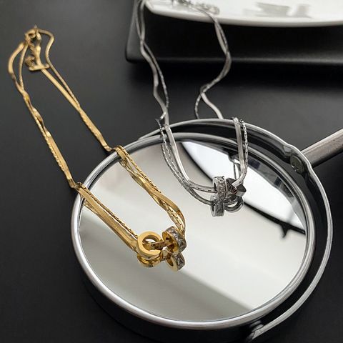 Simple Style Circle Titanium Steel Inlay Zircon Pendant Necklace