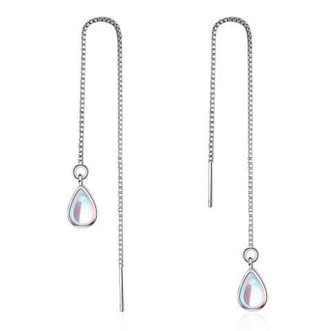 1 Pair Simple Style Water Droplets Copper Inlay Moonstone Drop Earrings