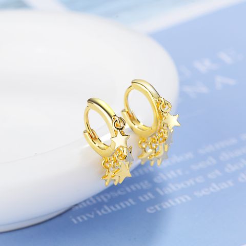 1 Pair Simple Style Star Copper Tassel Plating Earrings