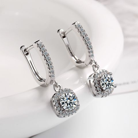 1 Pair Fashion Square Copper Plating Zircon Drop Earrings