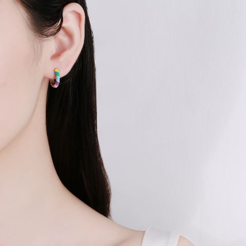 1 Pair Fashion Color Block Copper Enamel Earrings