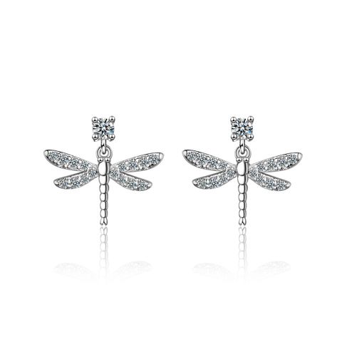 1 Pair Fashion Dragonfly Copper Plating Zircon Drop Earrings