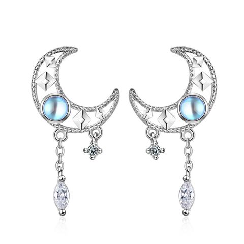 1 Pair Elegant Moon Copper Plating Zircon Drop Earrings