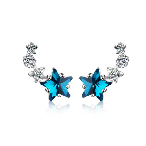 1 Pair Fashion Pentagram Copper Plating Artificial Crystal Zircon Ear Studs