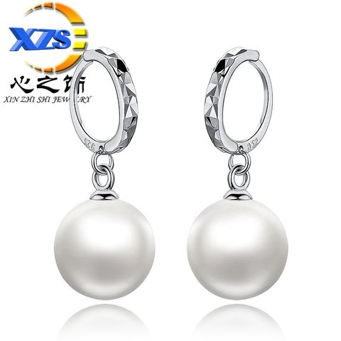 1 Pair Fashion Water Droplets Copper Inlay Artificial Pearls Dangling Earrings