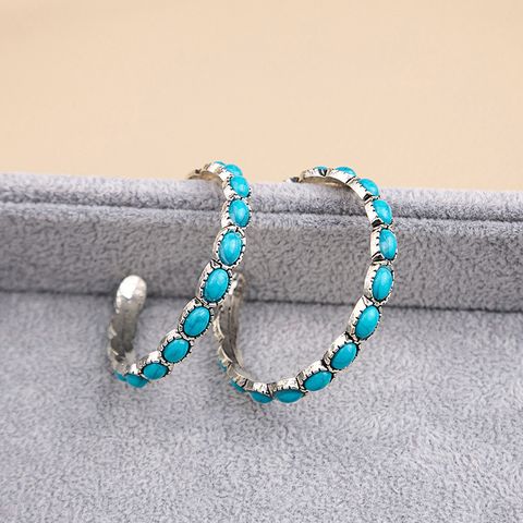 1 Pair Fashion C Shape Plating Alloy Turquoise Ear Studs