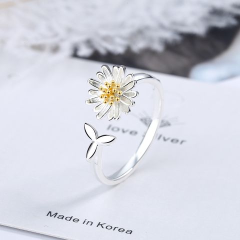 1 Piece Cute Leaf Daisy Copper Plating Open Ring