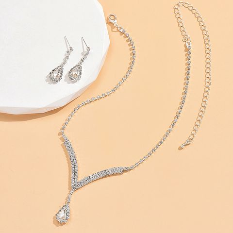 Luxurious Solid Color Rhinestone Plating Silver Plated Jewelry Set