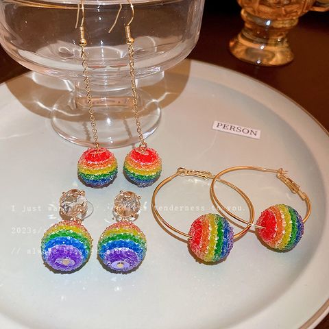 1 Pair Simple Style Rainbow Alloy Inlay Rhinestones Women's Drop Earrings
