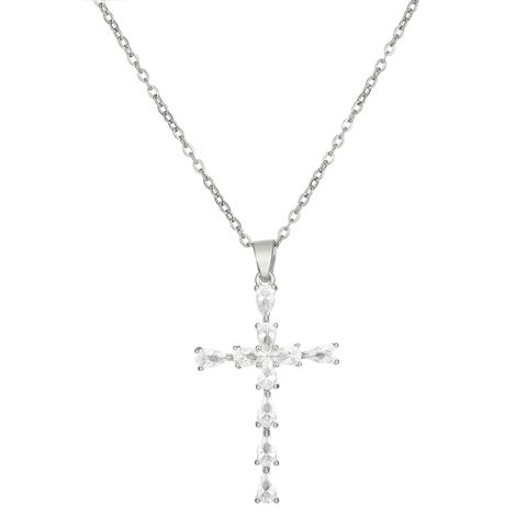 1 Piece Vintage Style Cross Stainless Steel Inlay Diamond Pendant Necklace