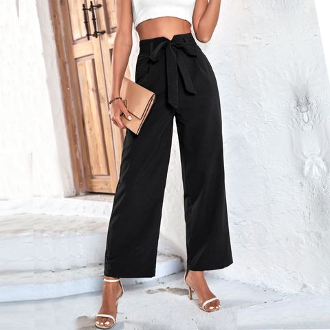 Women's Daily Fashion Solid Color Full Length Bowknot Wide Leg Pants