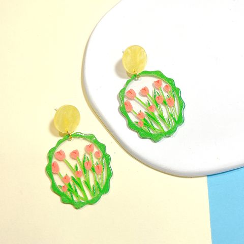 1 Pair Sweet Geometric Leaf Flower Arylic Epoxy Women's Drop Earrings