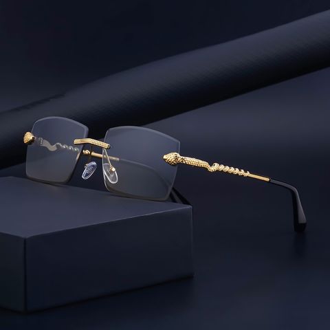 Fashion Solid Color Snake Pc Uv400 Square Metal Frameless Men's Sunglasses