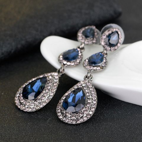 1 Pair Fashion Water Droplets Alloy Inlay Rhinestones Women's Drop Earrings