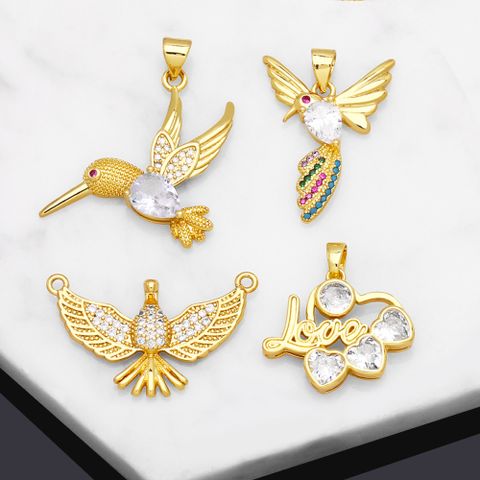 1 Piece Fashion Bird Copper Plating Inlay Zircon 18k Gold Plated Pendants Jewelry Accessories