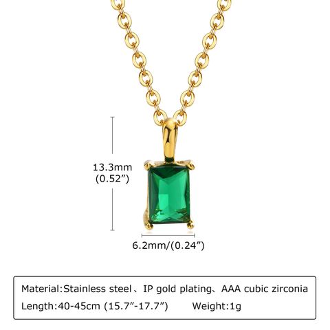 1 Piece Simple Style Square Stainless Steel Inlay Zircon Pendant Necklace