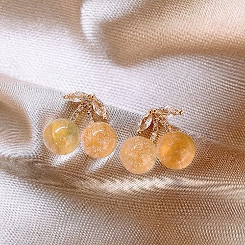1 Pair Fashion Cherry Opal Inlay Rhinestones Opal Women's Ear Studs
