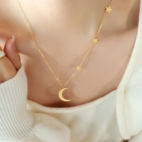 1 Piece Fashion Star Moon Titanium Steel Plating Necklace