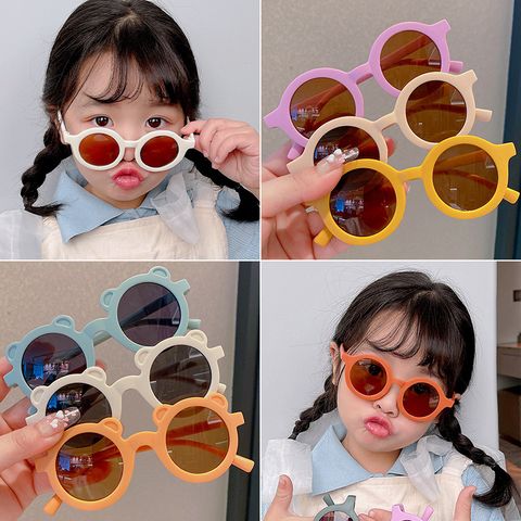 Cartoon Style Solid Color Pc Round Frame Full Frame Kids Sunglasses