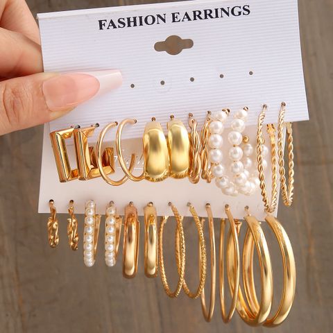 1 Set Fashion Round Square Twist Imitation Pearl Alloy Plating Women's Earrings