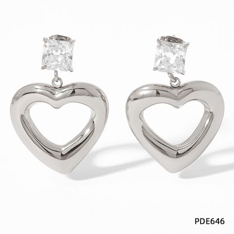 1 Pair Retro Square Heart Shape Stainless Steel Inlay Rhinestones Drop Earrings