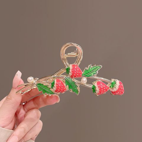 Sweet Leaf Strawberry Imitation Pearl Alloy Hair Claws 1 Piece