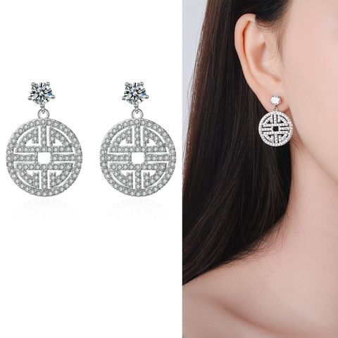 Fashion Geometric Sterling Silver Diamond Artificial Gemstones Earrings
