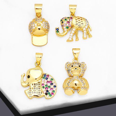 Cute Fashion Bear Elephant Copper Plating Inlay Zircon 18k Gold Plated Pendants Jewelry Accessories