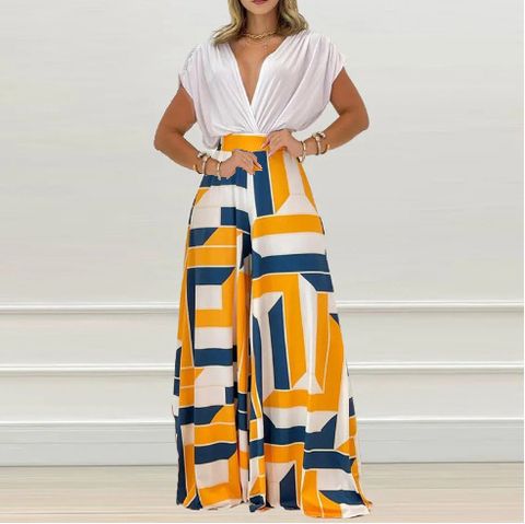 Daily Women'S Elegant Stripe Flower Polyester Printing Pants Sets Pants Sets