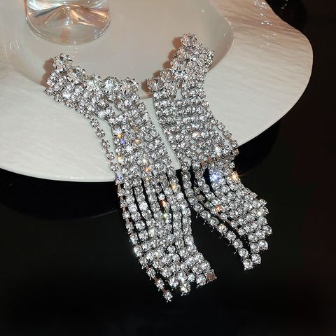 1 Pair Luxurious Tassel Alloy Inlay Rhinestones Women's Drop Earrings