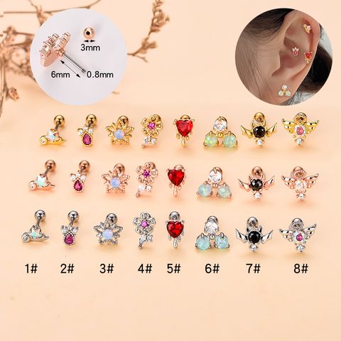 Simple Style Star Heart Shape Stainless Steel Copper Plating Inlay Zircon Ear Studs 1 Piece