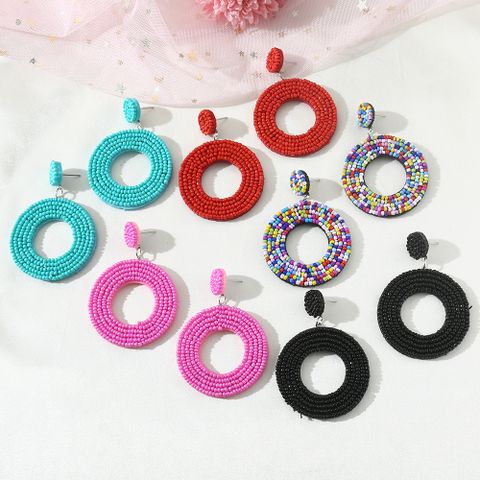 1 Pair Vacation Circle Plastic Epoxy Beads Silver Plated Women's Drop Earrings