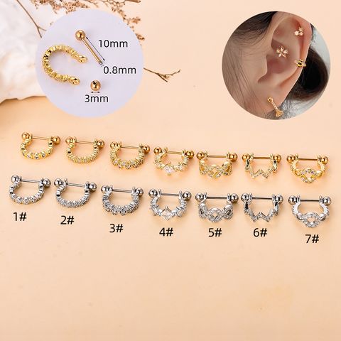 Simple Style U Shape Stainless Steel Copper Plating Inlay Zircon Ear Studs 1 Piece