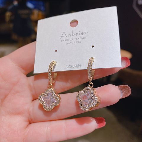 1 Pair Fashion Flower Plating Copper Zircon Dangling Earrings