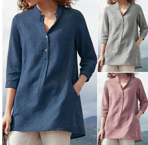 Women's Blouse 3/4 Length Sleeve Blouses Patchwork Vintage Style Solid Color