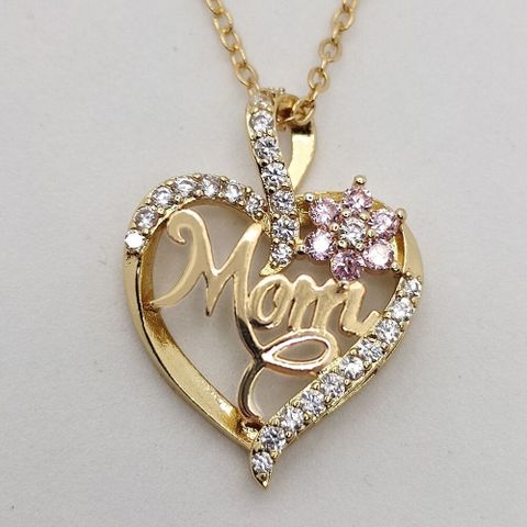 1 Piece Fashion Mama Heart Shape Alloy Plating Rhinestones Women's Pendant Necklace