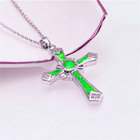 Retro Cross Alloy Inlay Opal Women's Pendant Necklace