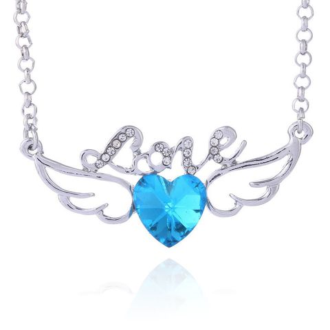 Fashion Letter Heart Shape Wings Alloy Inlay Artificial Crystal Valentine's Day Women's Necklace
